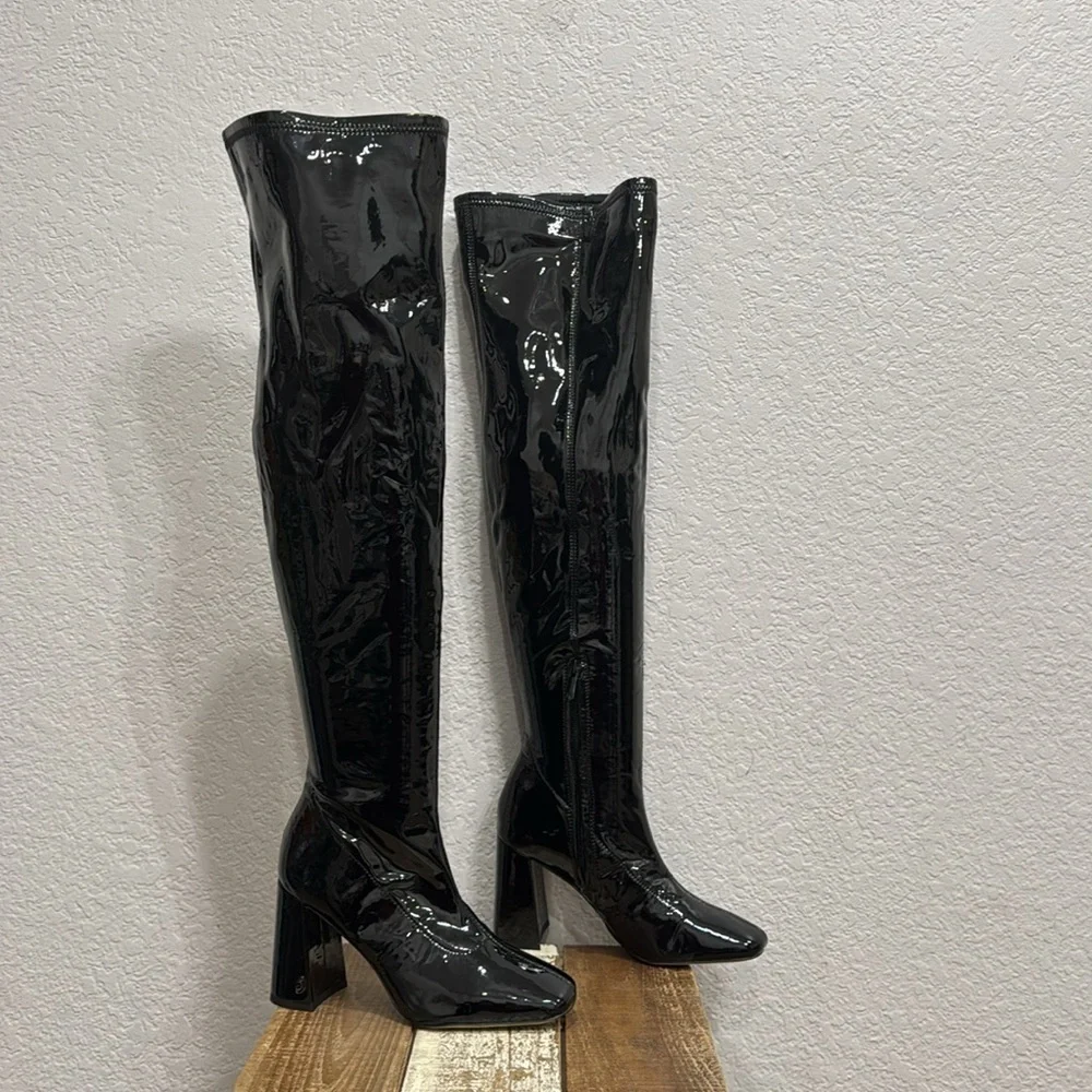 Sam Edelmanan Cosette Black Patent Over The Knee Boots Size 5.5